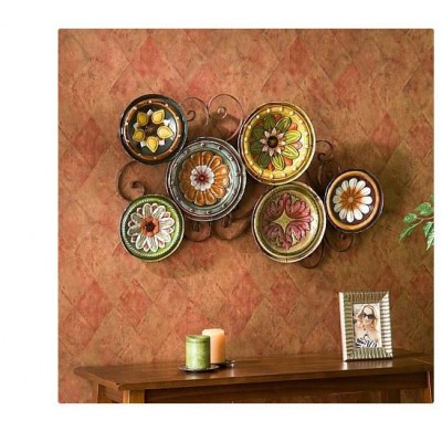 Hand Painted Decorative Metal Italian Scattered Plates Wall Art Tuscan Scroll   263817872985
